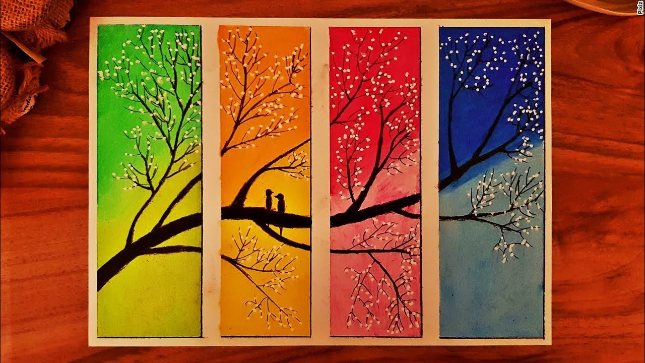 Rengarenk Çiçek Ağacı. Pastel Boya Çizimi - Adım Adım